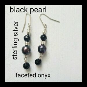 Sterling Silver Black Pearl And Onyx Earrings